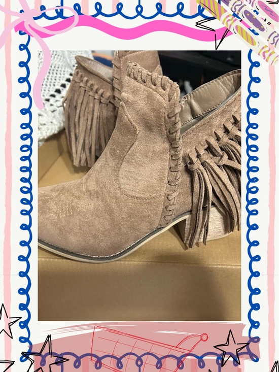 Natural Reflections Shoes - Fringe Suede Ankle Boots - Taupe
